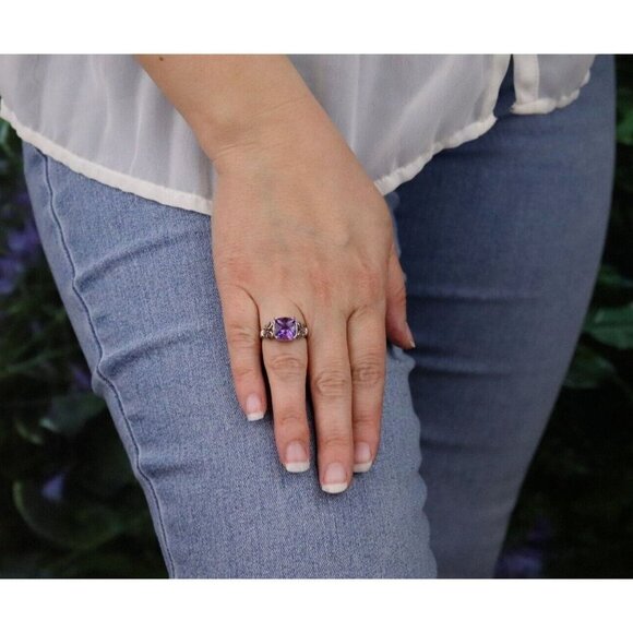14k White Gold Natural Pau D'Arco Amethyst Ring Size 7 - Picture 4 of 7
